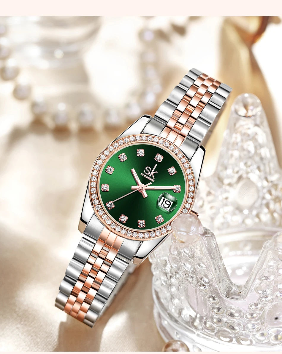 Shengke Luxury Women's Quartz Watch Stainless Steel Fashion Wristwatch
