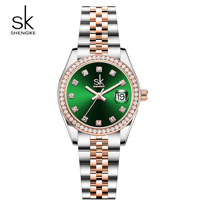 Shengke Luxury Women's Quartz Watch Stainless Steel Fashion Wristwatch