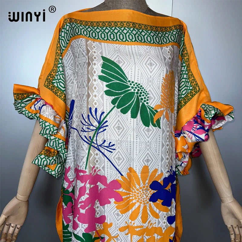 WINYI Boho Print Kaftan Evening Dress
