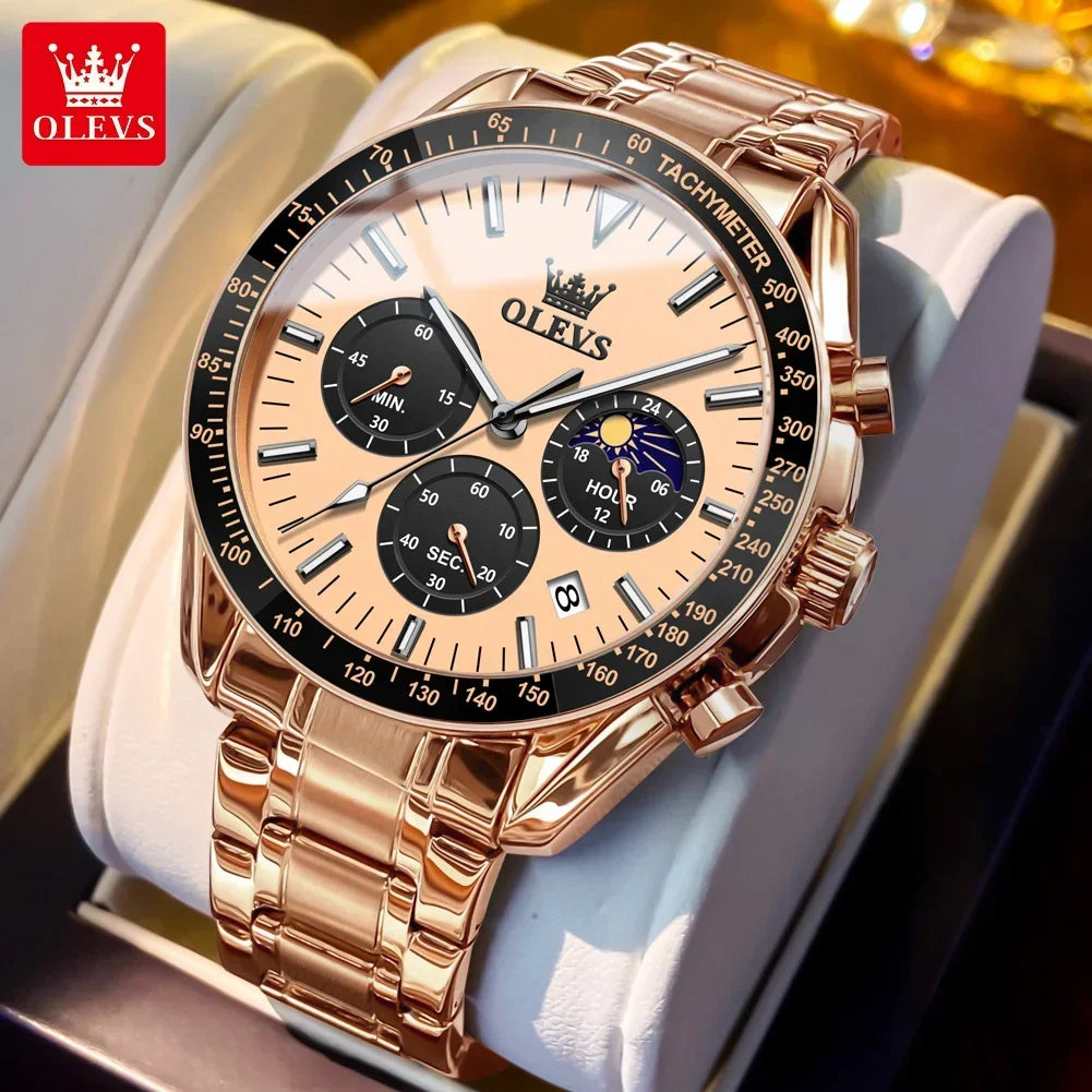 Men’s Luminous, Waterproof, Moon Phase Chronograph Quartz Watch