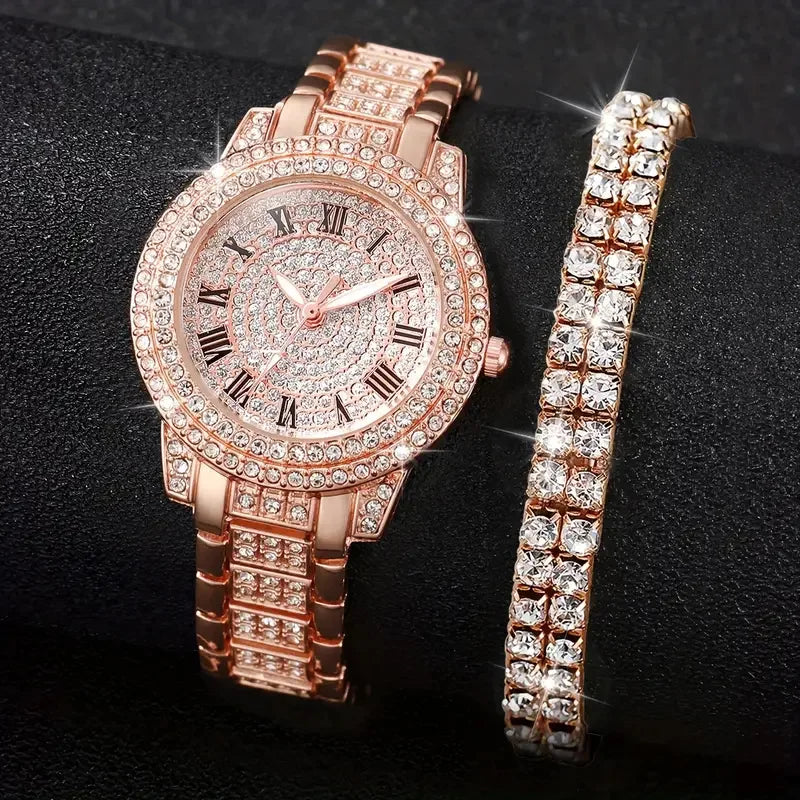 Luxury Diamond Quartz Watch & Bracelet Gift Set