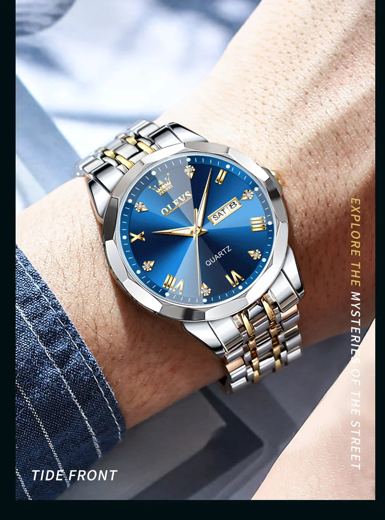 OLEVS Men's Luxury Gold Stainless Steel Quartz Watch