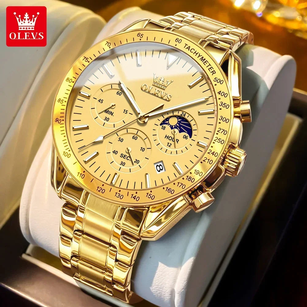 Men’s Luminous, Waterproof, Moon Phase Chronograph Quartz Watch