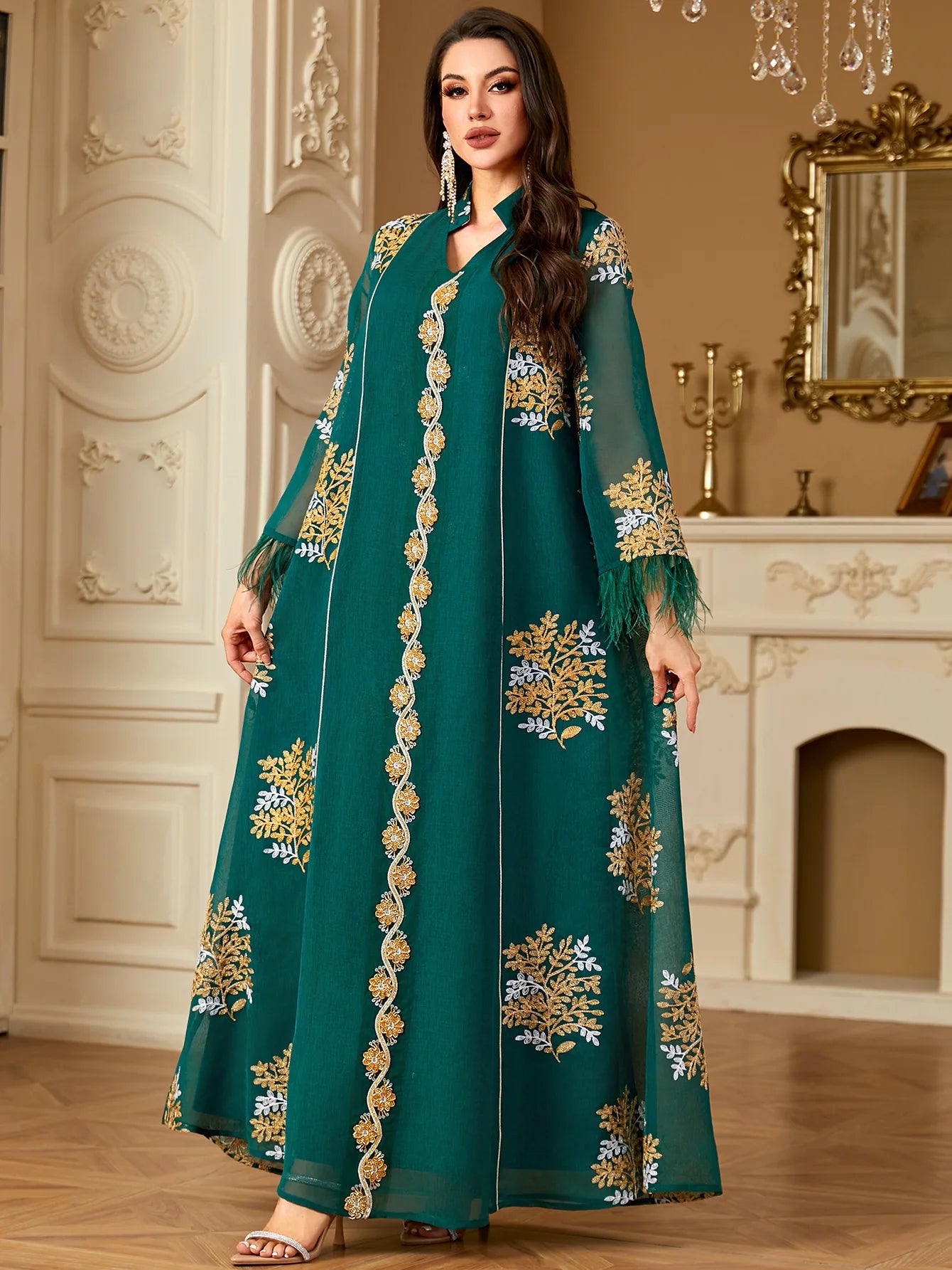 Elegant Women's Embroidered Abaya Kaftan Evening Dress