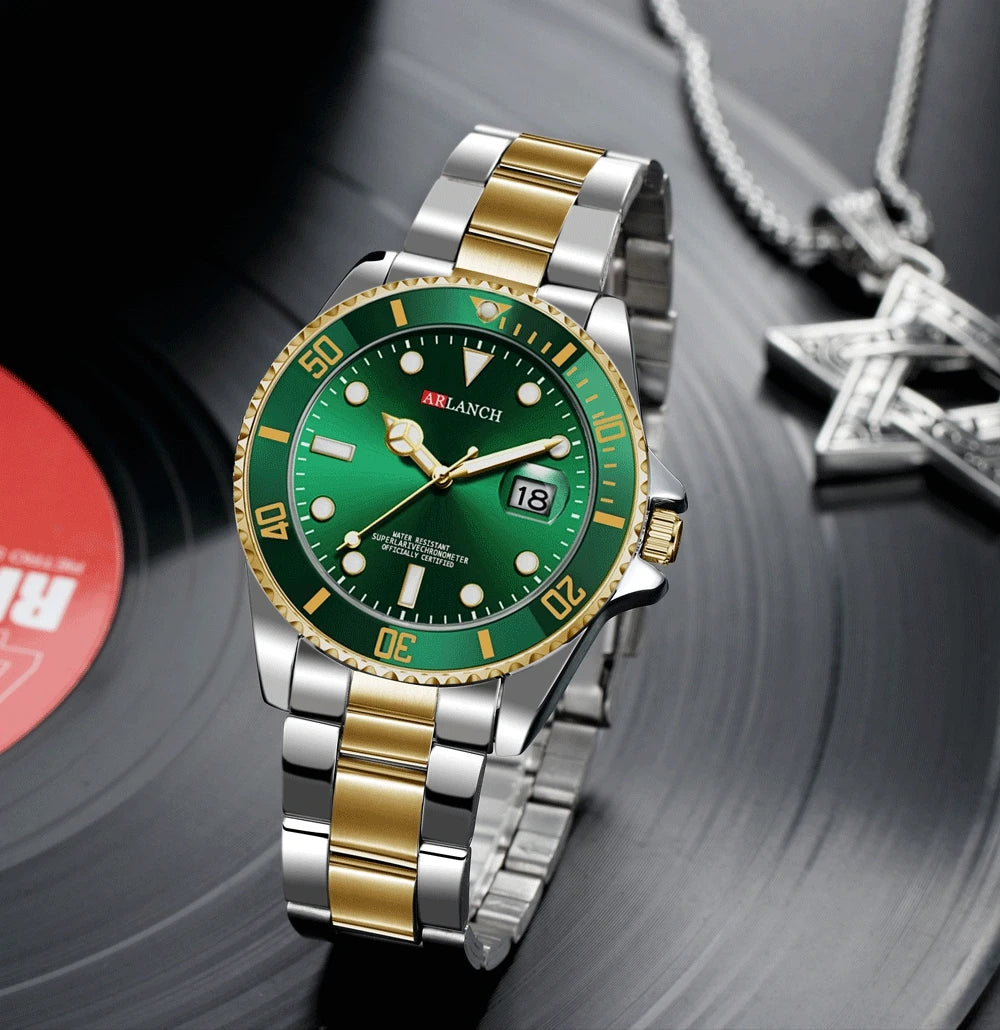 Men's Classic Stainless Steel Quartz Watch – 40mm, Waterproof