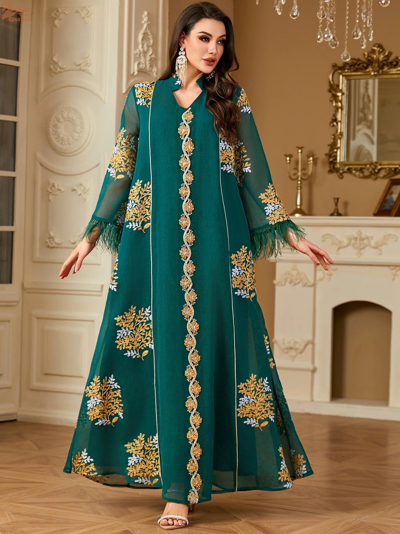 Elegant Women's Embroidered Abaya Kaftan Evening Dress