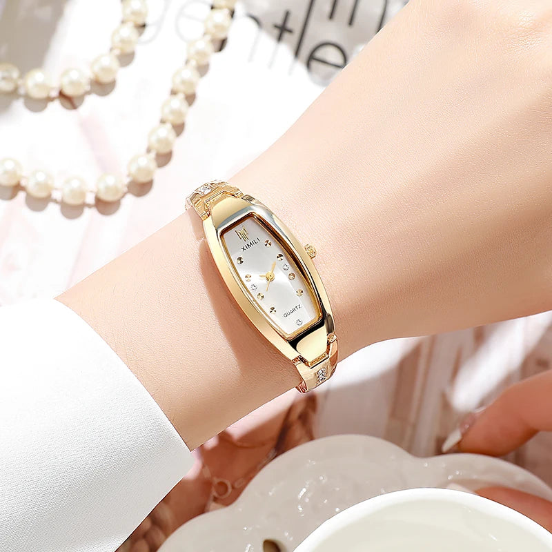 Luxury Women’s Diamond Quartz Watch with Stainless Steel Strap & Bracelet