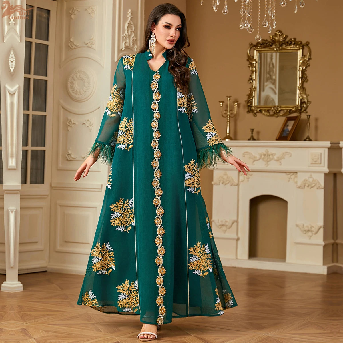 Elegant Women's Embroidered Abaya Kaftan Evening Dress