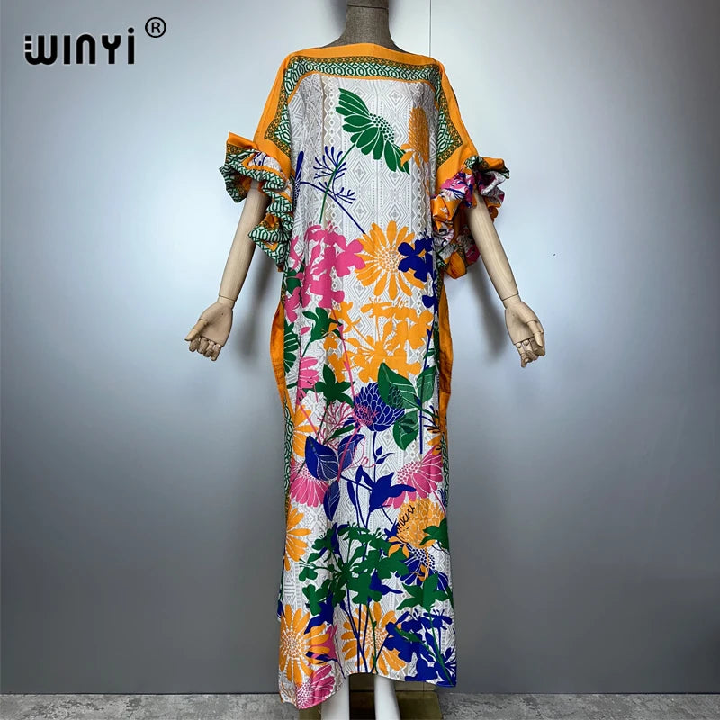 WINYI Boho Print Kaftan Evening Dress