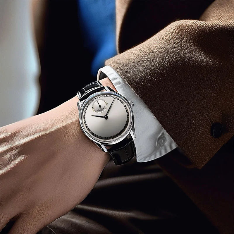 Men’s Black Leather Waterproof Quartz Watch