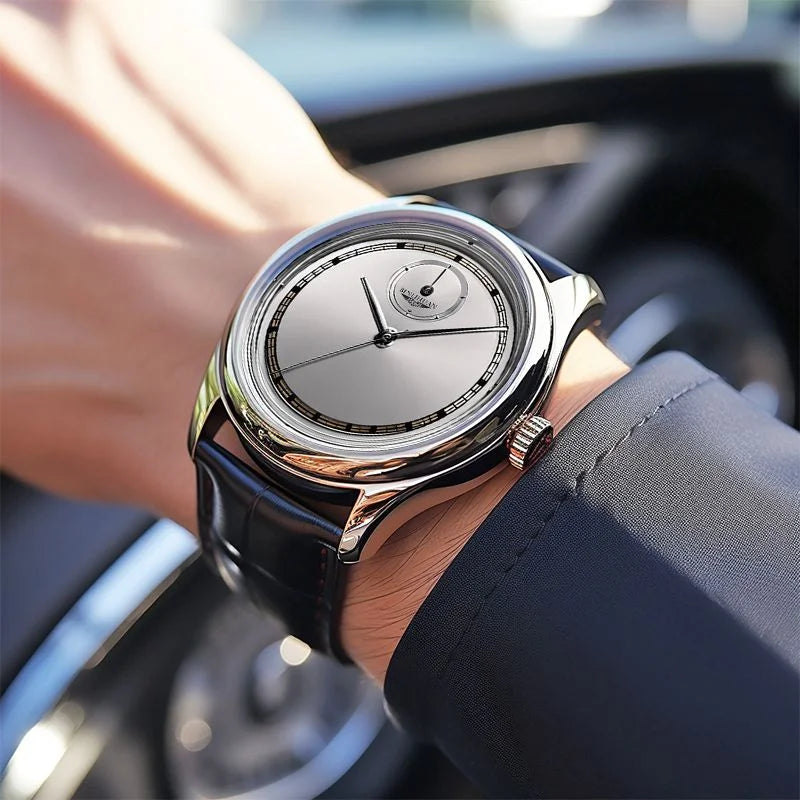 Men’s Black Leather Waterproof Quartz Watch