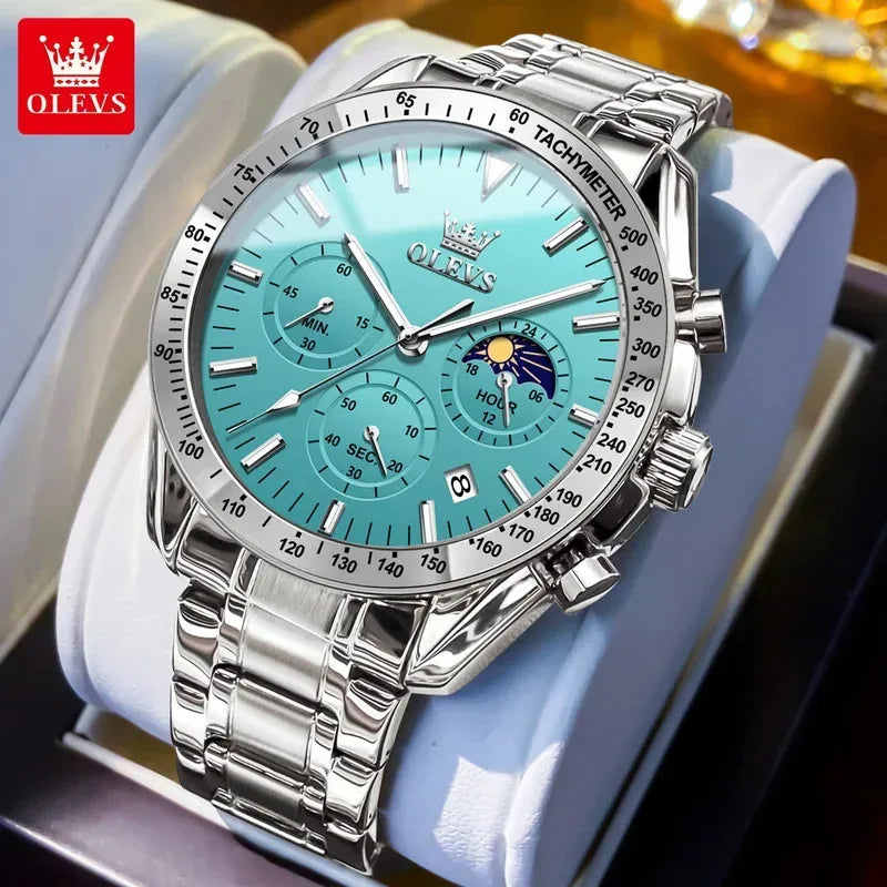 Men’s Luminous, Waterproof, Moon Phase Chronograph Quartz Watch