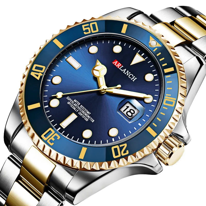 Men's Classic Stainless Steel Quartz Watch – 40mm, Waterproof