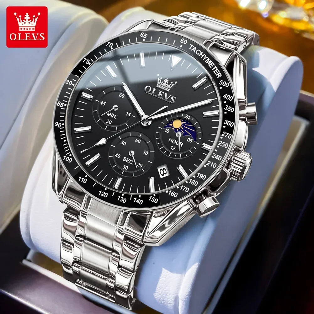 Men’s Luminous, Waterproof, Moon Phase Chronograph Quartz Watch