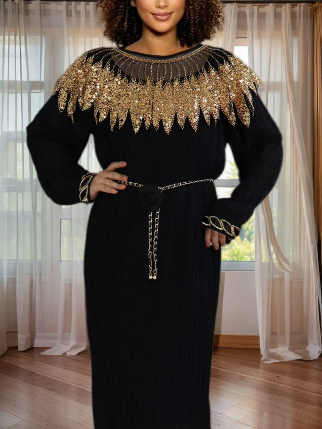 Elegant African Dashiki Kaftan Dress with Belt