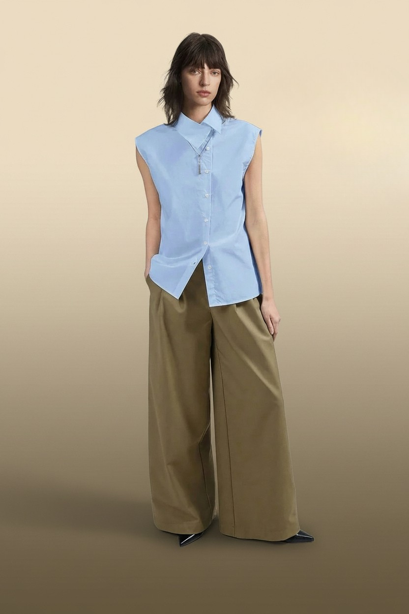 Women Light Blue Sleeveless Fit Casual