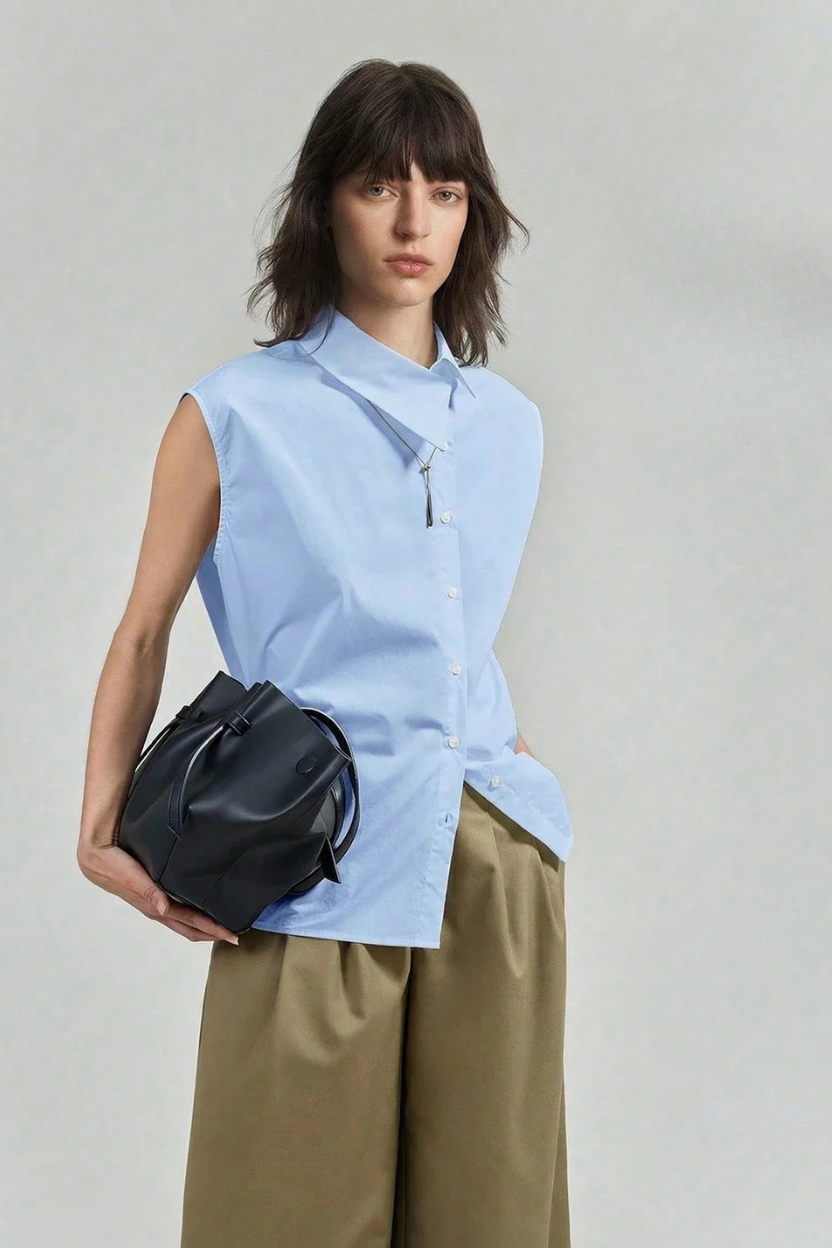 Women Light Blue Sleeveless Fit Casual