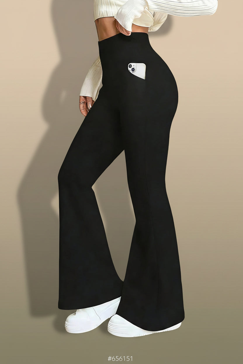 Women Black High Waist Flared Pants