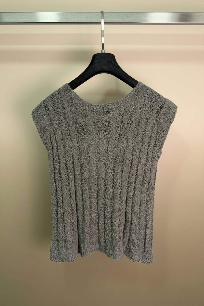 Women Cable Knit Sleeveless Crew Neck Vest