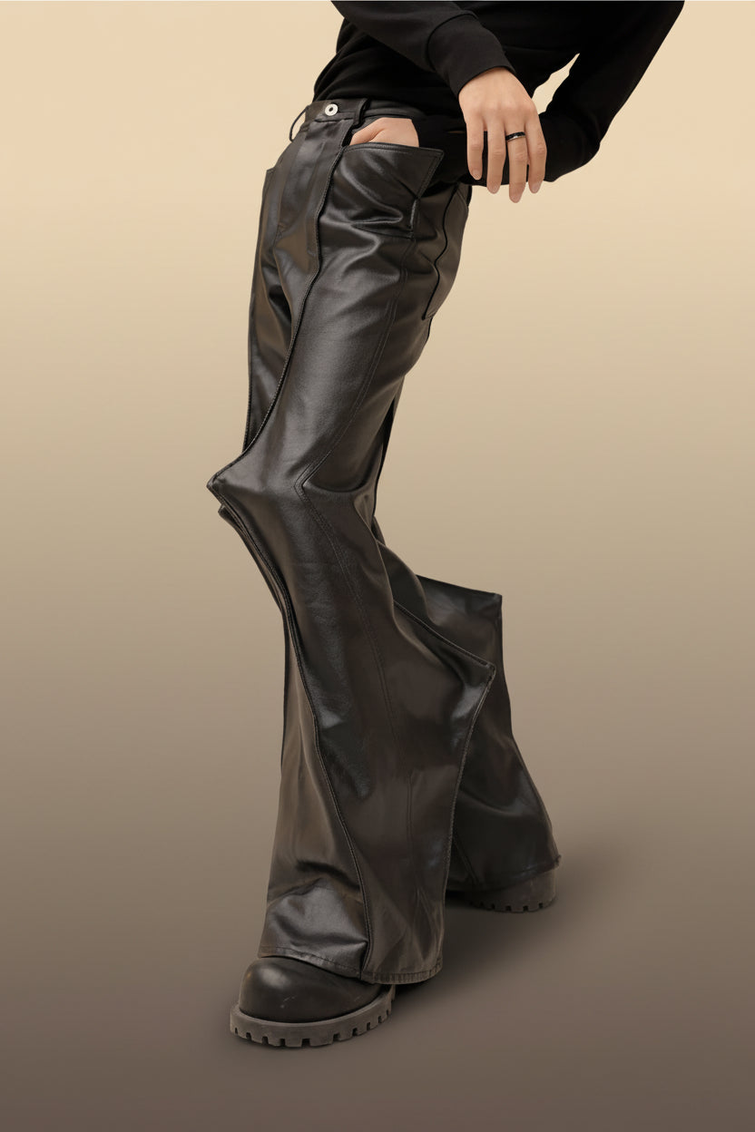Black Flare Leather Pants