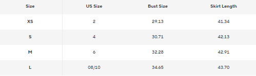 Size guide for Ribbed Bodycon Mini Dress