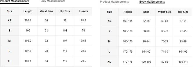 Size guide for High Waist Cargo Pants