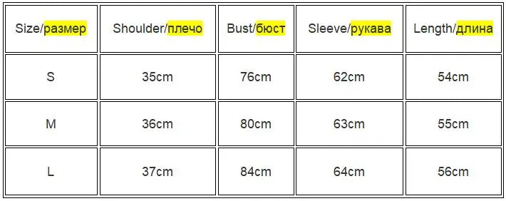 Size guide for Fitted Long Sleeve Tee