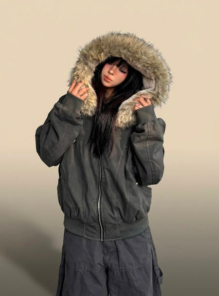 Fur Collar Zip Hoodie