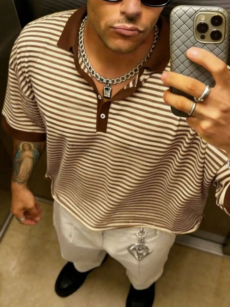 Men's Brown Striped Cropped t-shirt