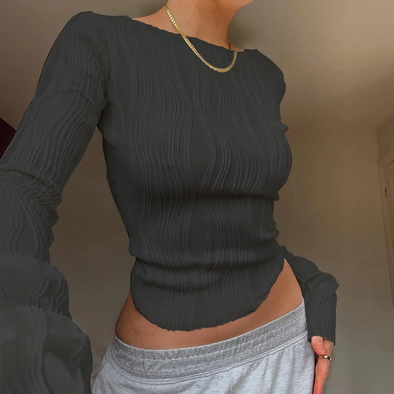 Ruched Long Sleeve Crop Top