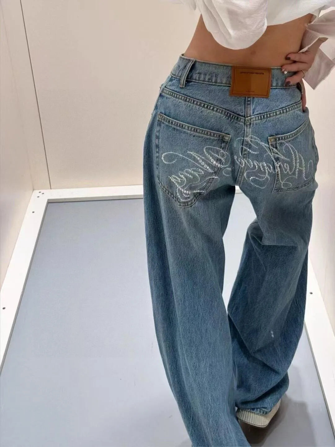 Women's Gradient Blue Wide Leg Y2K Jeans