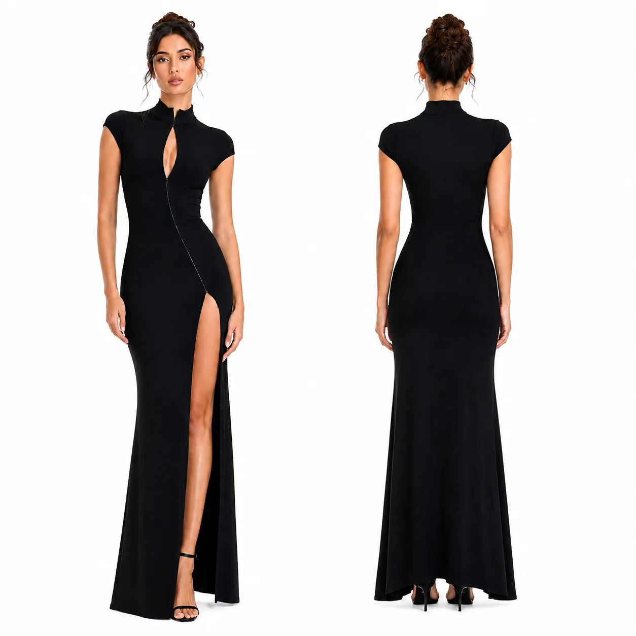 Gold Studded Black Mermaid Maxi Dress