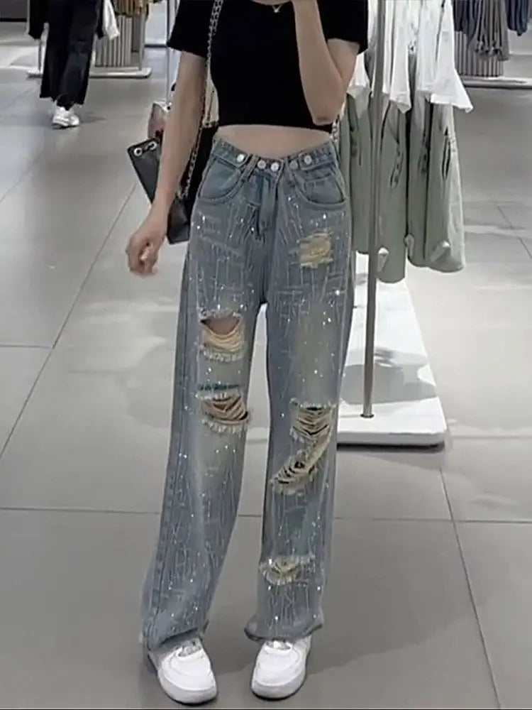 Women Cowboy Wide Leg Jeans