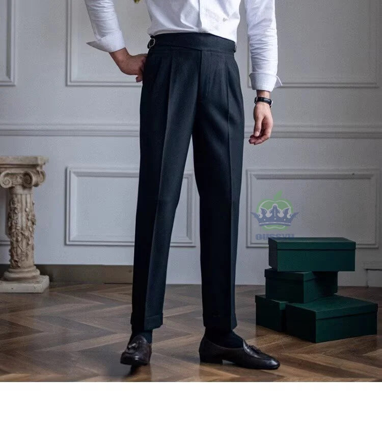 Men’s White High-Waist Straight Suit Pants