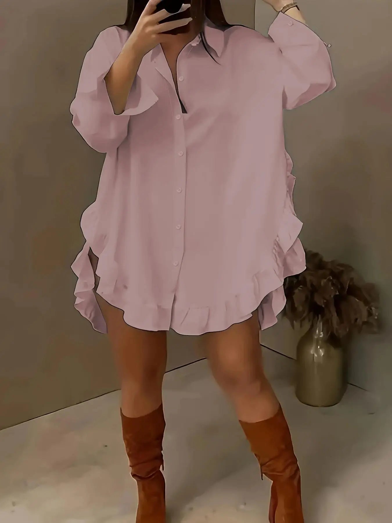 Pleated Lace Hem Shirt