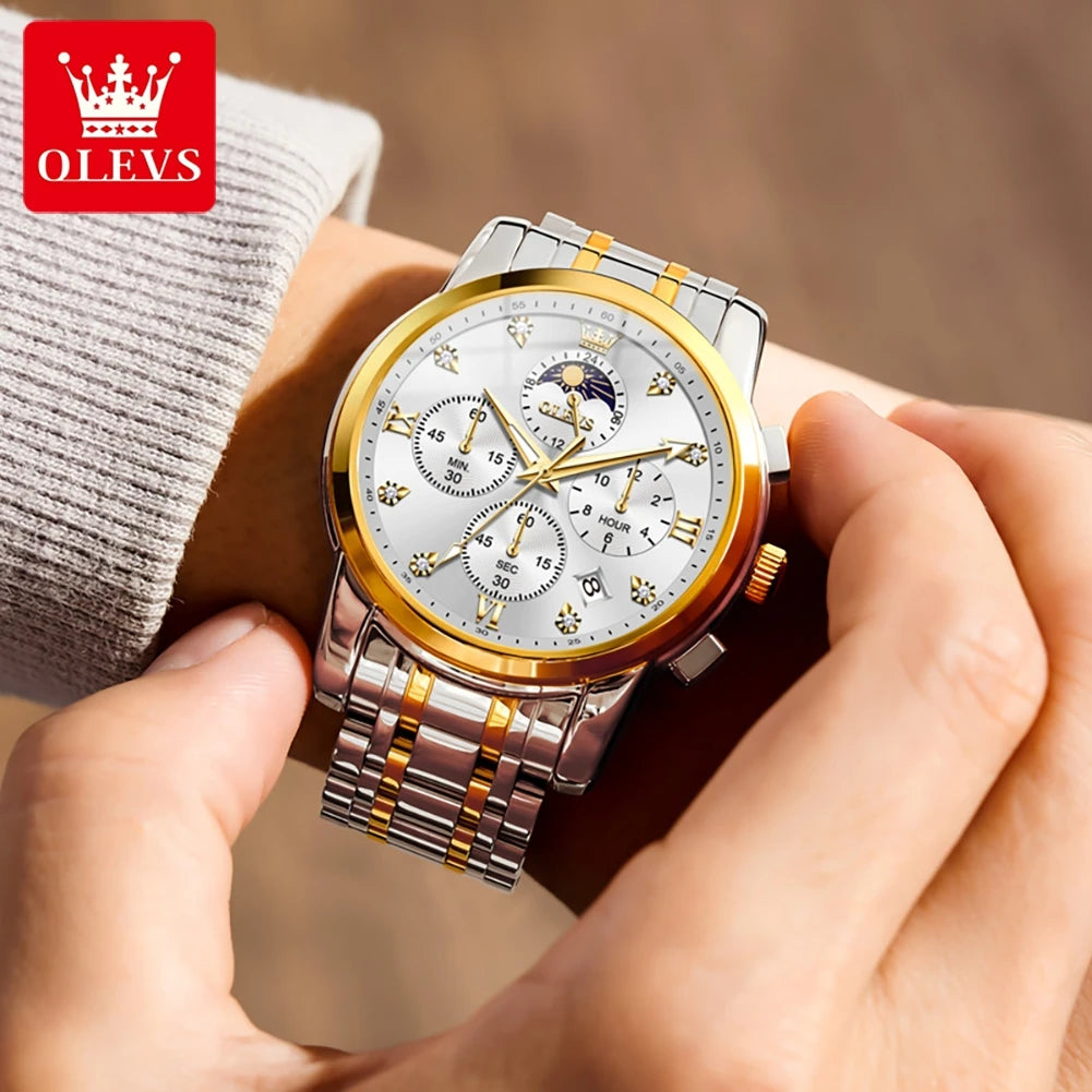 Men’s Stainless Steel Moon Phase Quartz Watch