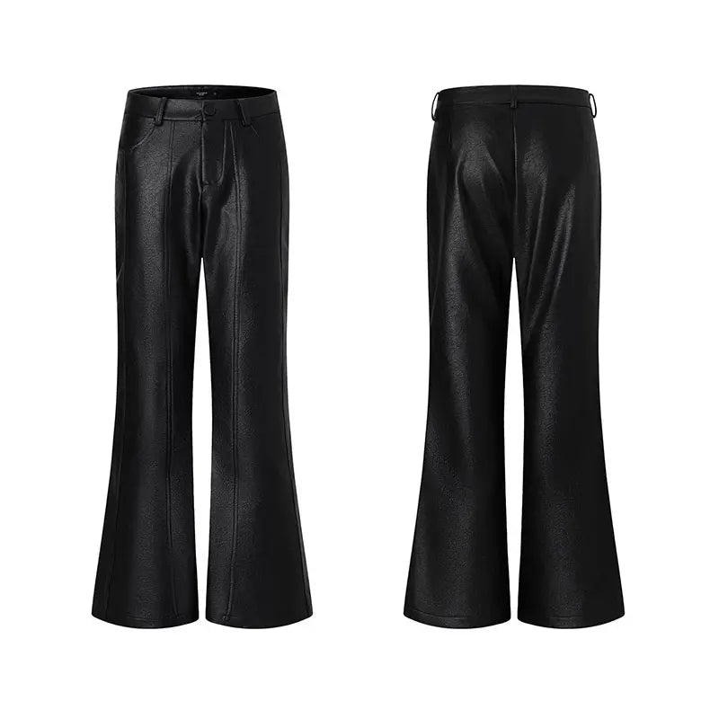 Men's Black PU Leather Flare Pants