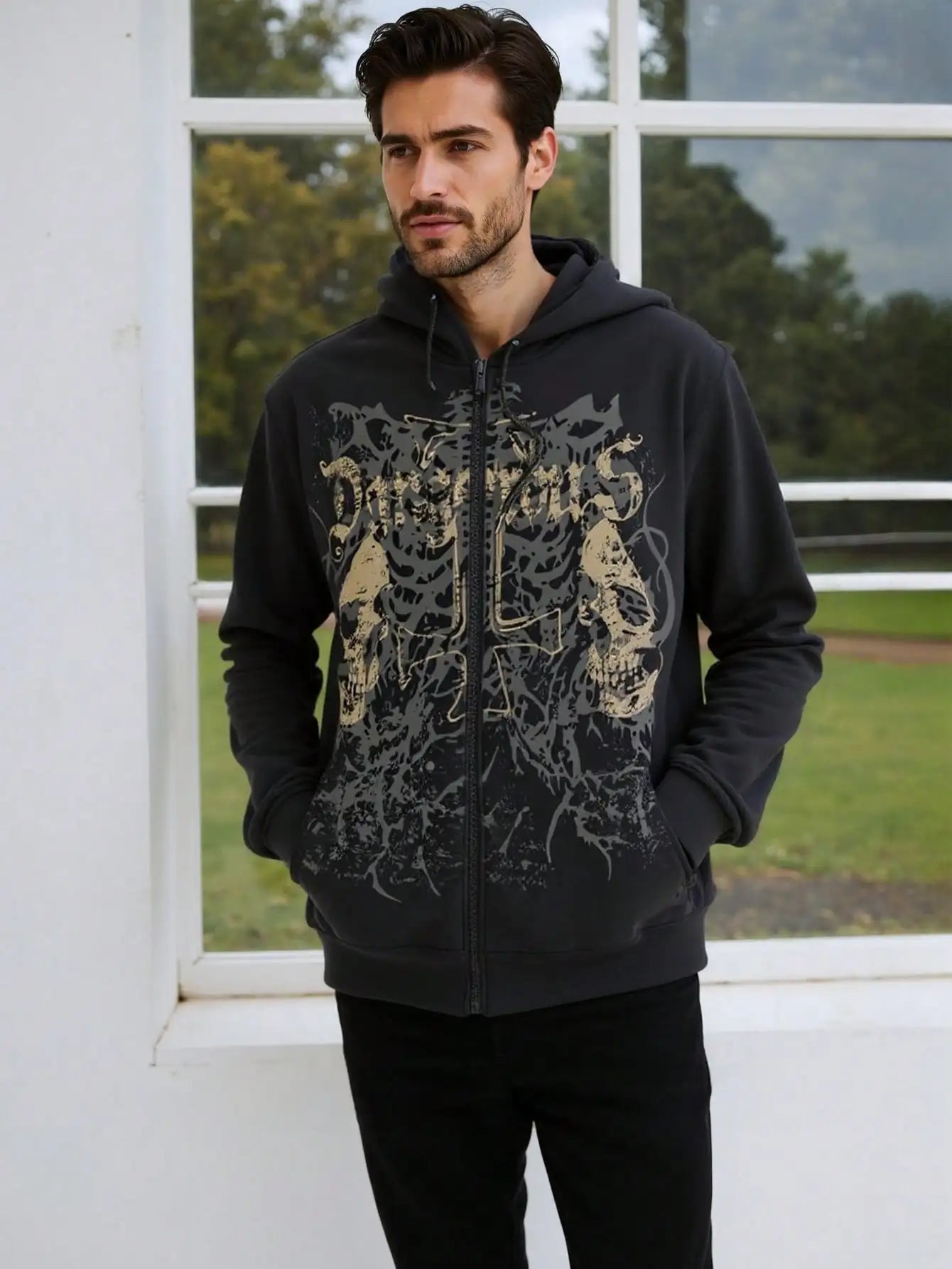 Goth Skull Zip Up Hoodie