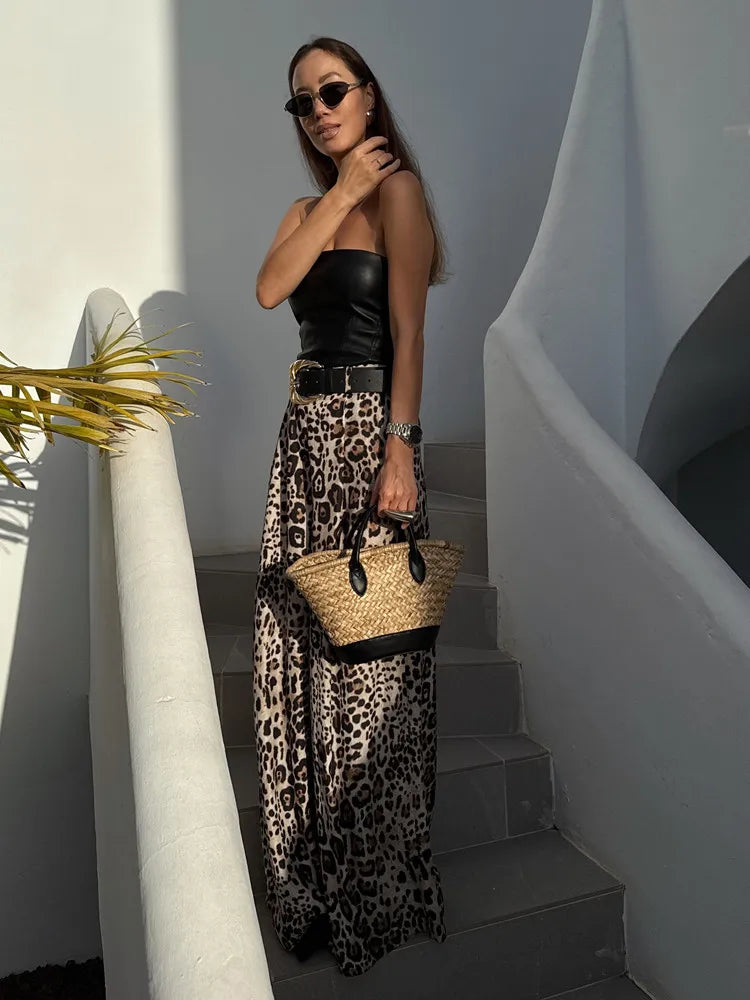 Women Leopard Satin Pants