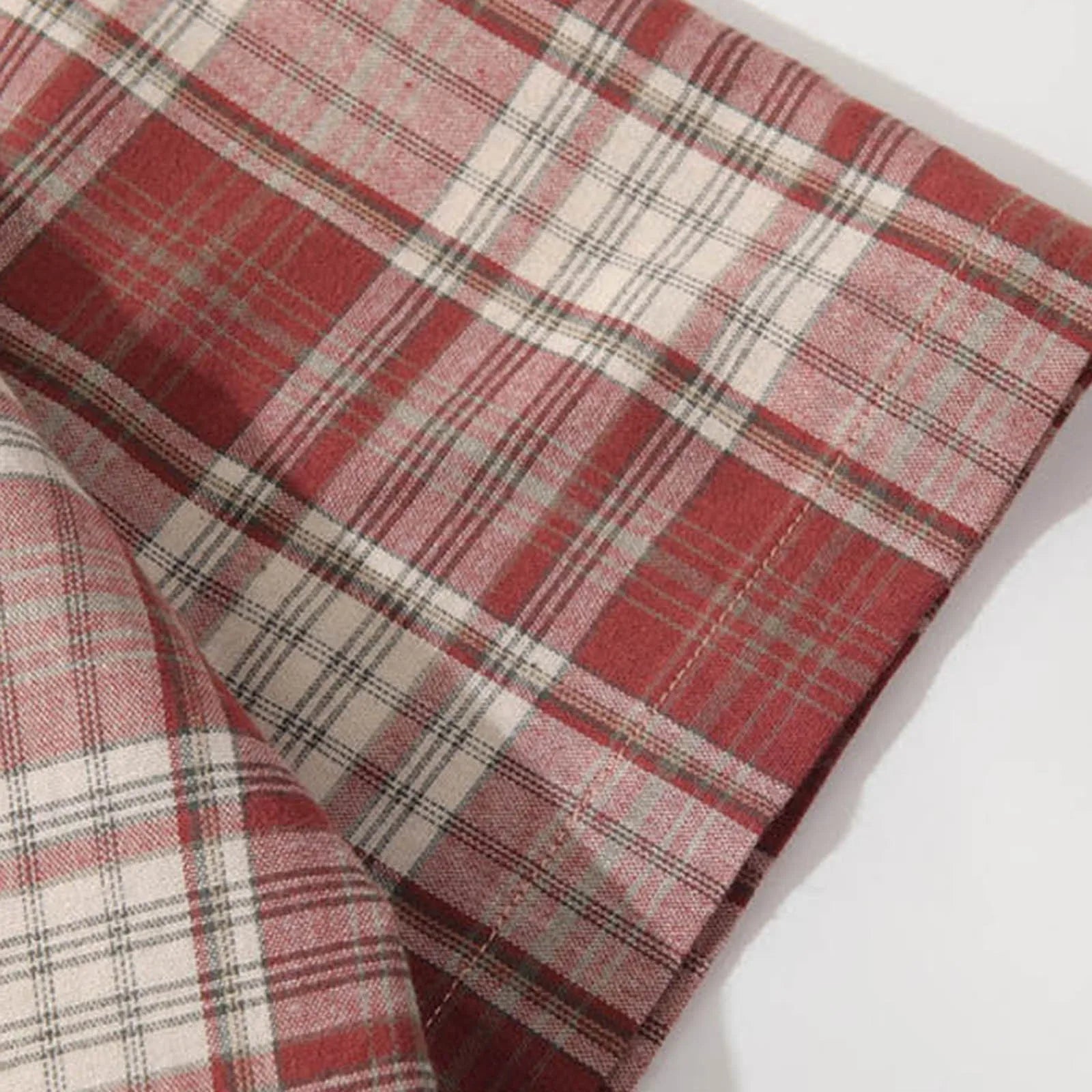 Men’s Loose Plaid Linen Button Down Shirt