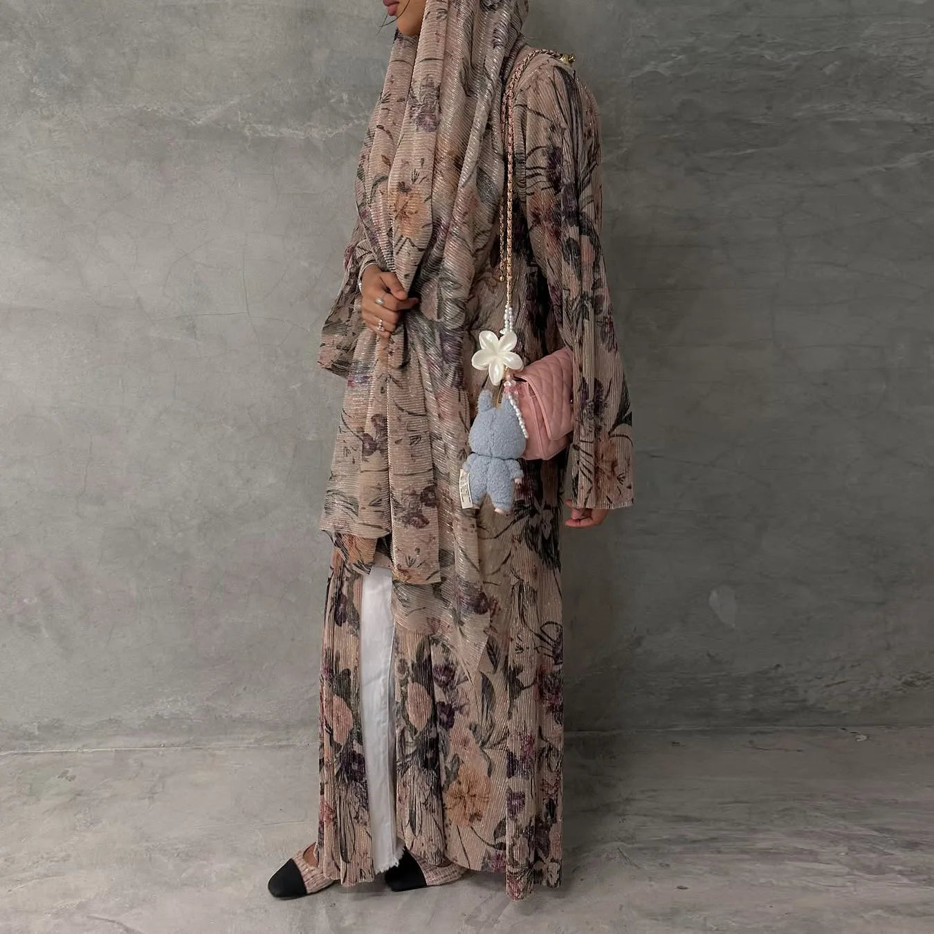 Women’s Printed Abaya & Scarf 2-Piece Set
