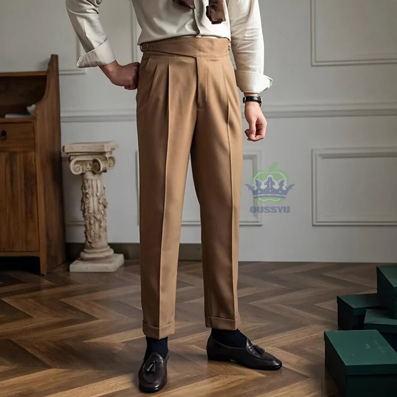 Men’s White High-Waist Straight Suit Pants
