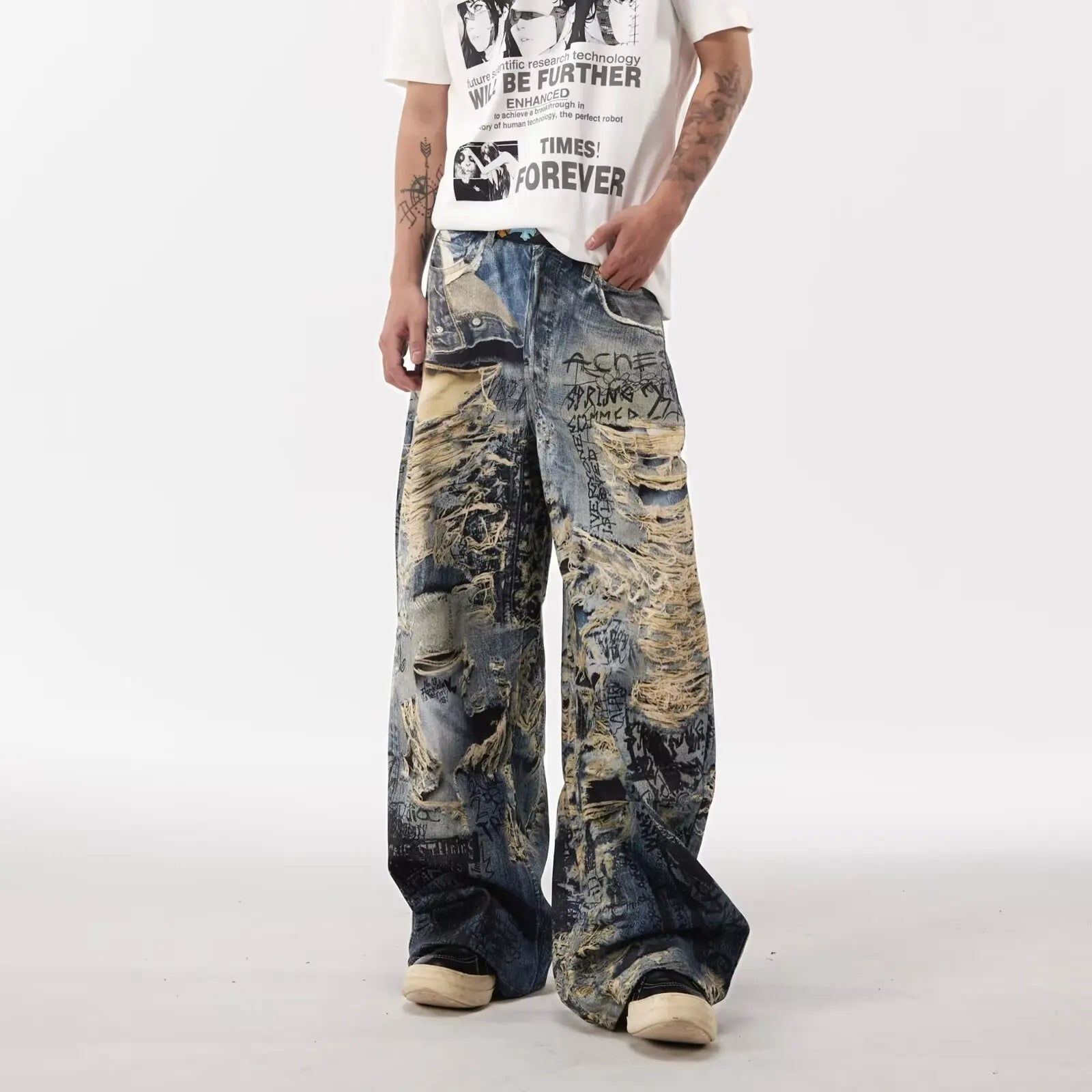 Men's Graffiti Distressed Jeans