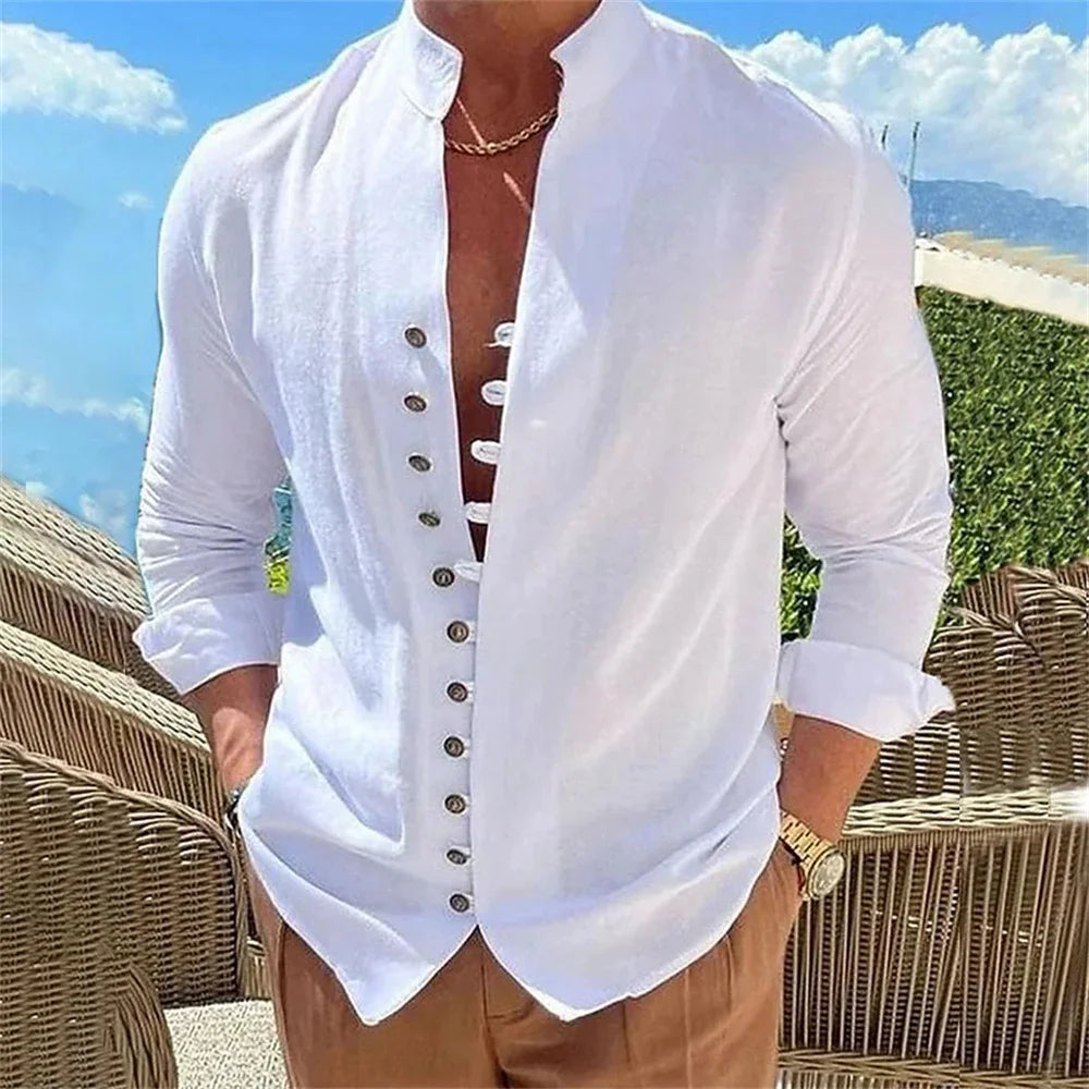 Men Linen Shirt Button Up