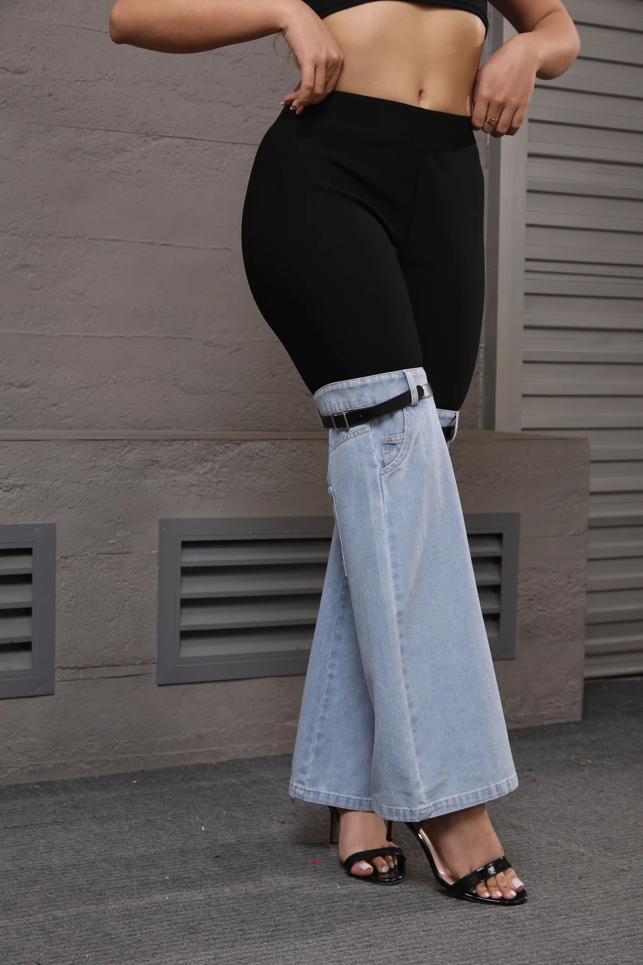 Two-Tone Flare Jeans