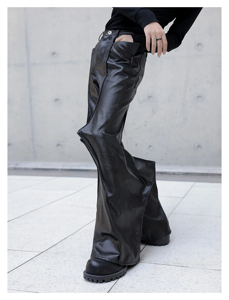 Black Flare Leather Pants