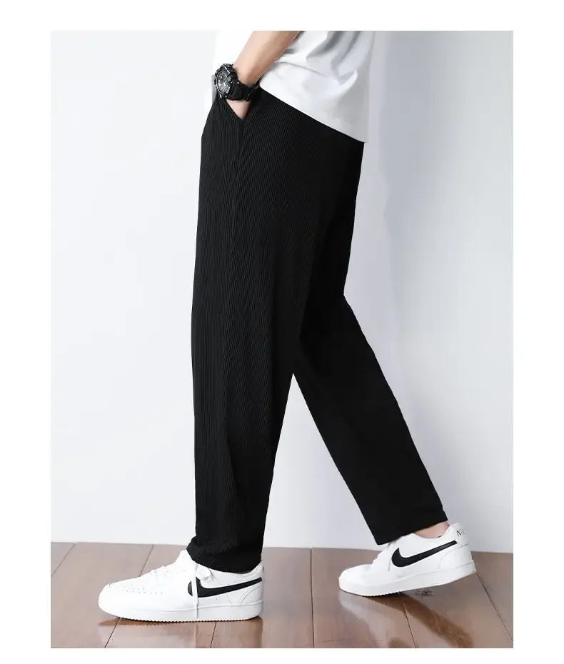 Men’s Summer White Ice Silk Wide-Leg Casual Pants