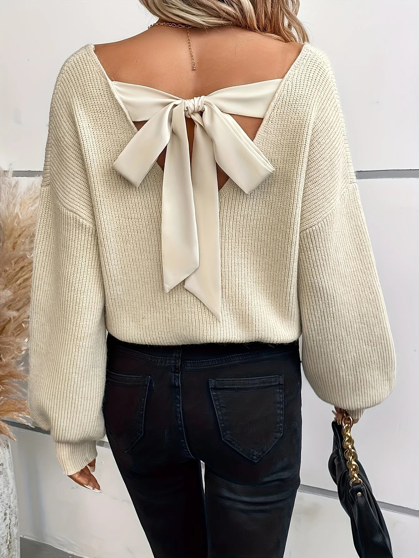 V-Neck Bow Sweater