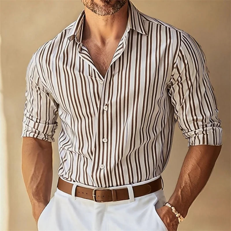 Men's Slim Fit Striped Collar Formal Shirt