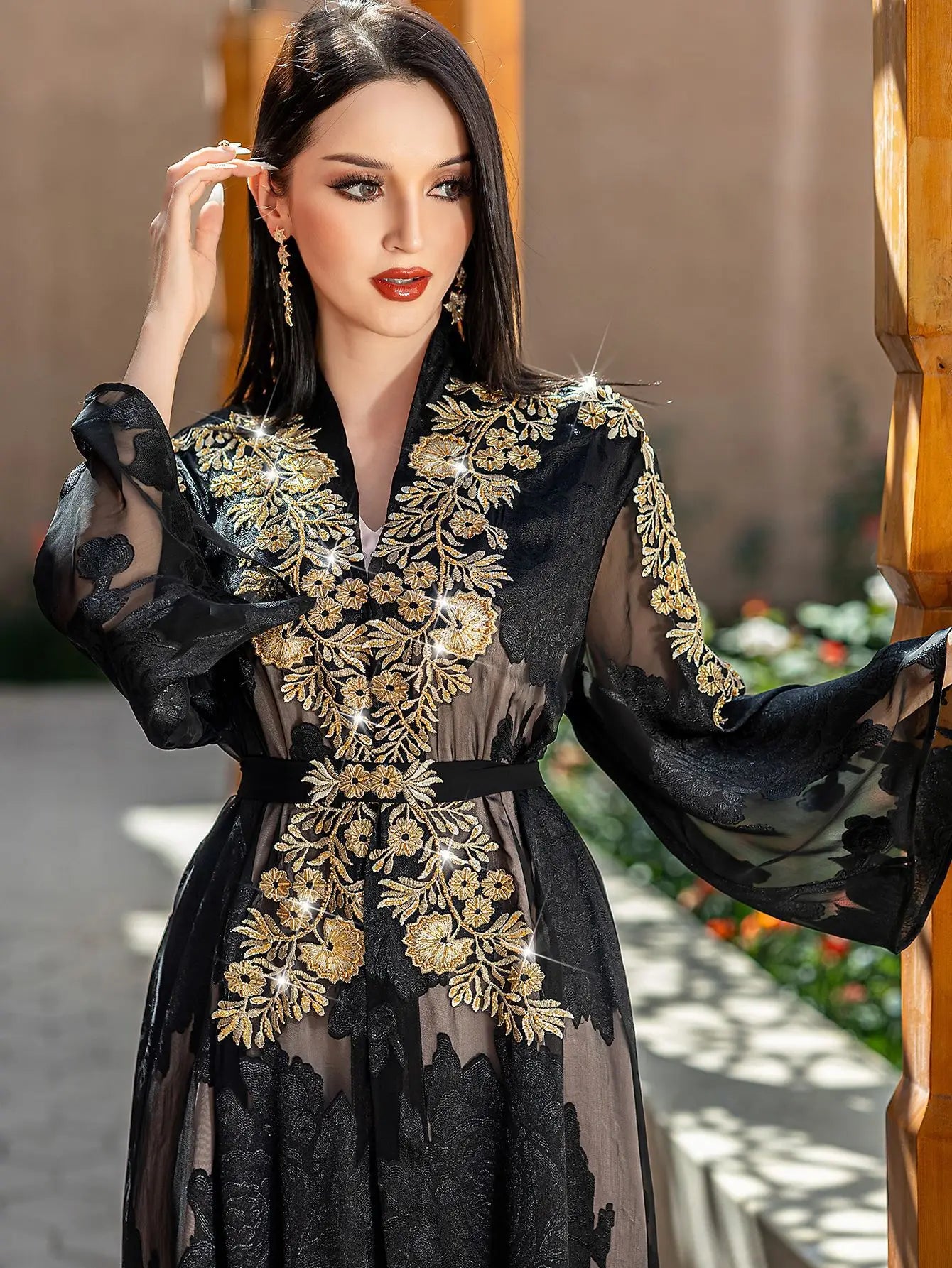 Fashion Lace Embroidered 2-Piece Abaya Kaftan for Women Ramadan Dubai Caftan